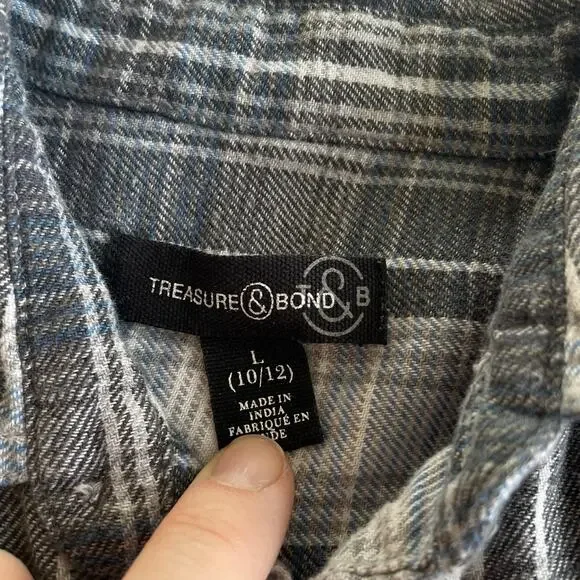 Treasure & Bond Blue Plaid Dip Dye Flannel Shirt - Picture 4 of 4
